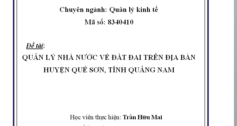 luận văn quản lý nhà nước về đất đai tại huyện Quế Sơn