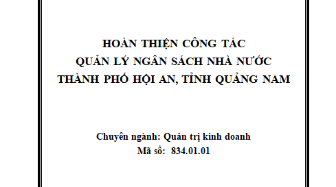 Hoàn thiện công tác quản lý ngân sách nhà nước thành phố Hội an