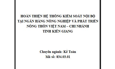 Hoàn thiện hệ thống kiểm soát nội bộ tại Ngân hàng Nông nghiệp