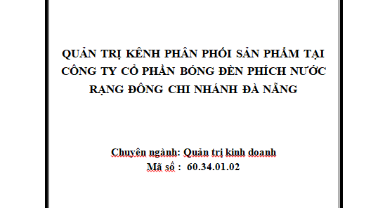 Quản trị kênh phân phối sản phẩm tại Công ty CP bóng đèn phích nước Rạng Đông