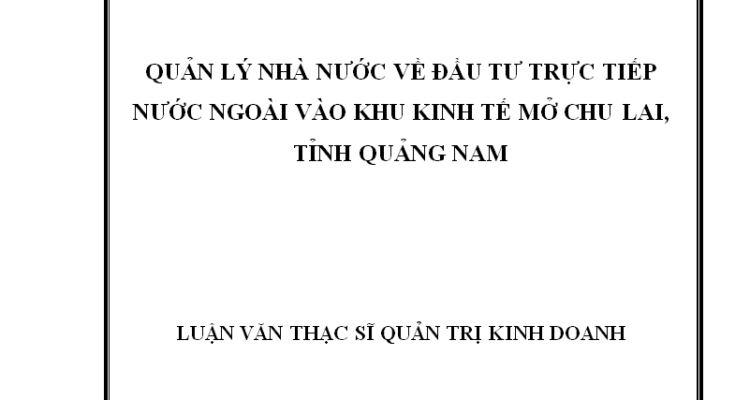 Quản lý Nhà nước về đầu tư trực tiếp nước ngoài vào Khu kinh tế mở