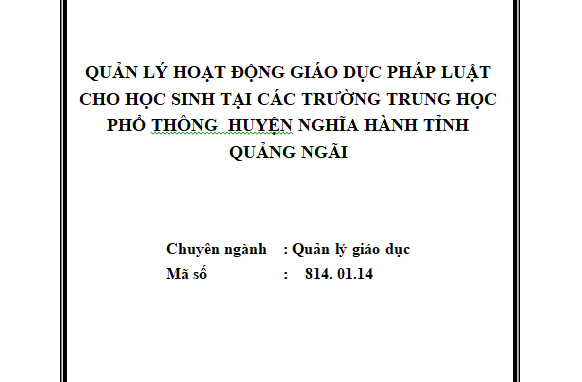 Quản lý hoạt động GDPL cho học sinh ở các trường THPT huyện Nghĩa Hành tỉnh Quảng Ngãi