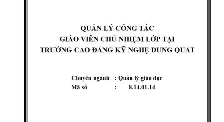 Quản lý công tác giáo viên chủ nhiệm lớp tại Trường Cao đẳng Kỹ nghệ Dung Quất