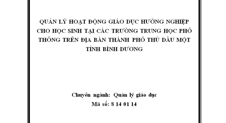 Quản lý hoạt động giáo dục hướng nghiệp cho học sinh tại các trường trung học phổ thông trên địa bàn thành phố Thủ Dầu Một