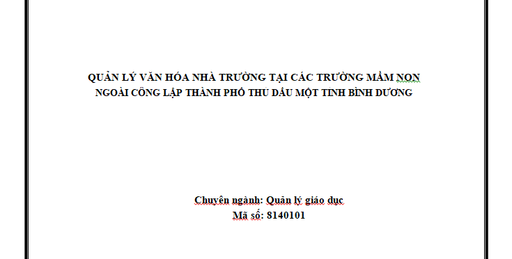 Quản lý văn hóa nhà trường tại các trường mầm non ngoài công lập Thành phố Thủ Dầu Một