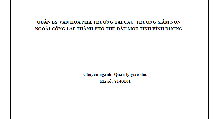 Quản lý văn hóa nhà trường tại các trường mầm non ngoài công lập Thành phố Thủ Dầu Một