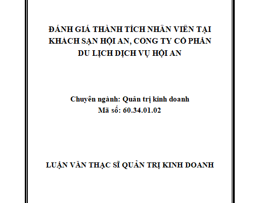 Đánh giá thành tích nhân viên tại Khách sạn Hội An – Công ty CP Du lịch dịch vụ Hội An