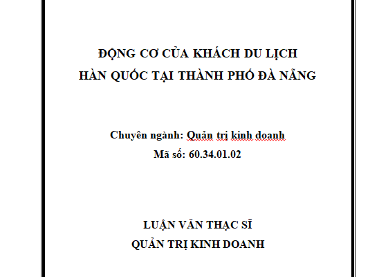 Động cơ của khách du lịch Hàn Quốc tại thành phố Đà Nẵng
