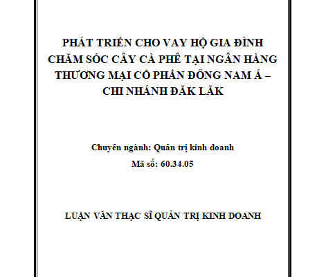 Phát triển cho vay hộ gia đình chăm sóc cây cà phê tại Ngân hàng Thương mại Cổ phần Đông Nam Á - Chi nhánh Đăk Lăk