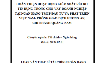 Hoàn thiện hoạt động kiểm soát rủi ro tín dụng trong cho vay doanh nghiệp tại Ngân hàng TMCP Đầu tư và Phát triển Việt Nam- Phòng giao dịch Hương An Chi nhánh Quảng Nam