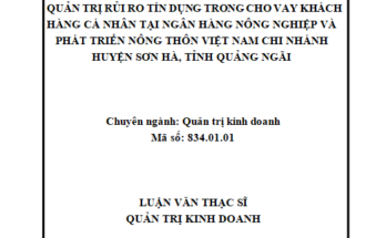 Quản trị rủi ro tín dụng trong hoạt động cho vay khách hàng cá nhân tại Ngân hàng Nông nghiệp và phát triển nông thôn Việt Nam – Chi nhánh huyện Sơn Hà tỉnh Quảng Ngãi