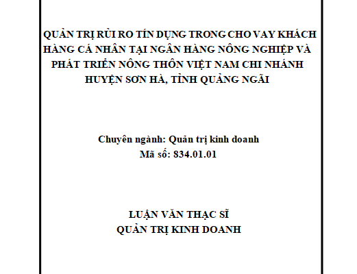 Quản trị rủi ro tín dụng trong hoạt động cho vay khách hàng cá nhân tại Ngân hàng Nông nghiệp và phát triển nông thôn Việt Nam – Chi nhánh huyện Sơn Hà tỉnh Quảng Ngãi