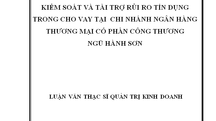 Kiểm soát và tài trợ rủi ro tín dụng trong cho vay tại Chi nhánh NHTMCP Công thương Ngũ Hành Sơn