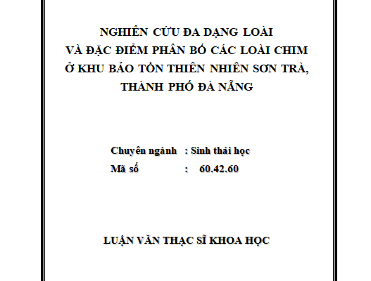 Nghiên cứu đa dạng thành phần loài và sự phân bố các loài chim ở Khu Bảo tồn thiên nhiên Bán đảo Sơn Trà