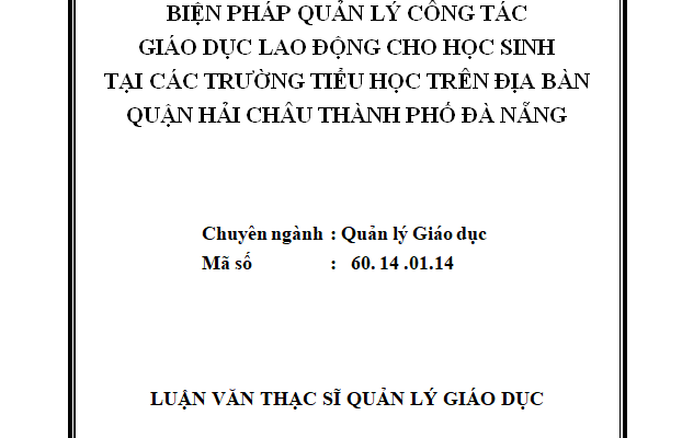 Biện pháp quản lý công tác giáo dục lao động cho học sinh tại các trường tiểu học
