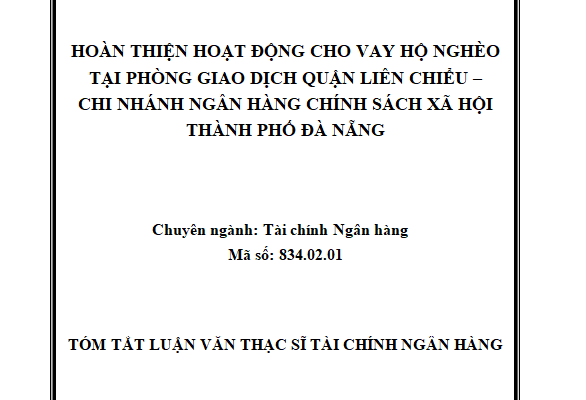 Hoàn thiện hoạt động cho vay hộ nghèo tại Phòng giao dịch Quận Liên Chiểu