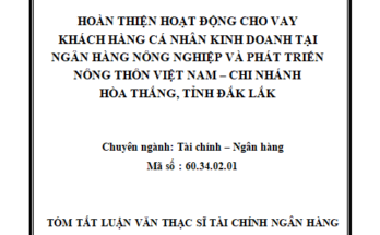 Hoàn thiện hoạt động cho vay khách hàng cá nhân kinh doanh tại Ngân hàng Nông nghiệp và Phát triển nông thôn Việt Nam