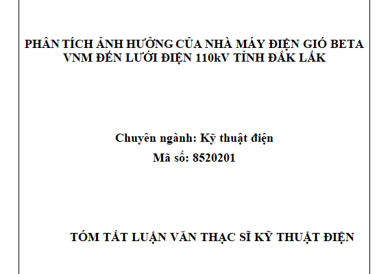 Phân tích ảnh hưởng của nhà máy điện gió BETA VNM đến lưới điện 110kV tỉnh Đắk Lắk