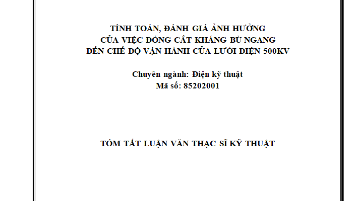 Tính toán đánh giá ảnh hưởng của việc đóng cắt kháng bù ngang đến chế độ vận hành của lưới điện 500kV