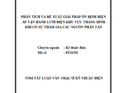 Phân tích và đề xuất giải pháp ổn định điện áp vận hành lưới điện khu vực Thăng Bình khi có sự tham gia các nguồn điện phân tán