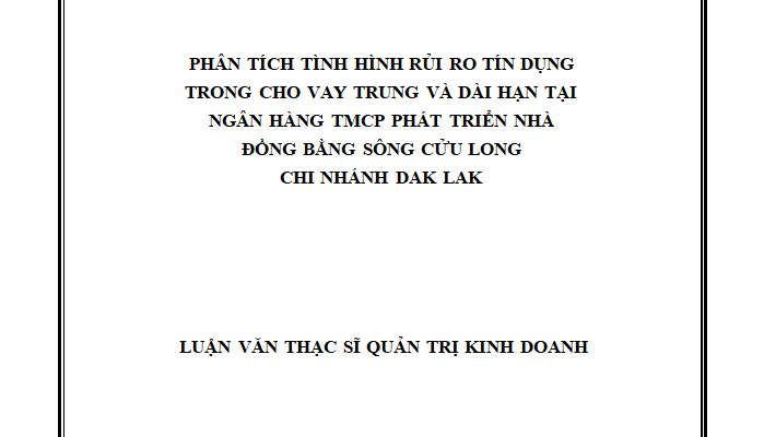 Phân tích tình hình rủi ro tín dụng trong cho vay trung và dài hạn tại Ngân hàng TMCP phát triển nhà Đồng bằng sông Cửu Long chi nhánh Đắk Lắk