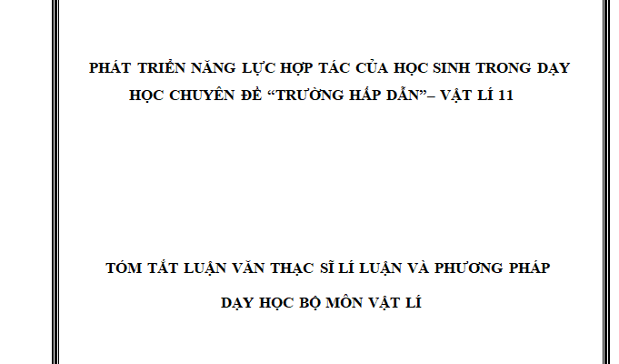 Phát triển năng lực hợp tác của học sinh trong dạy học chuyên đề Trường hấp dẫn – Vật lí 11