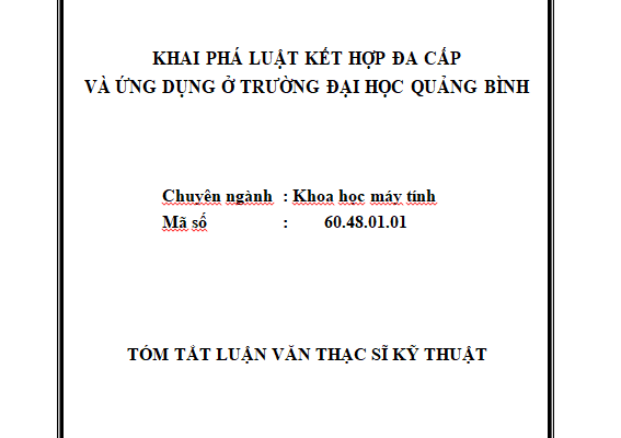 Khai phá luật kết hợp đa cấp và ứng dụng ở trường Đại học Quảng Bình