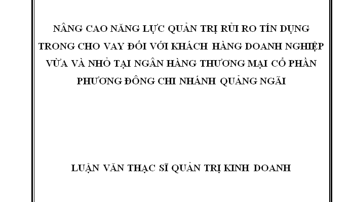 Nâng cao năng lực quản trị rủi ro tín dụng trong cho đối với khách hàng doanh nghiệp vừa và nhỏ tại Ngân hàng TMCP Phương Đông – Chi nhánh Quảng Ngãi