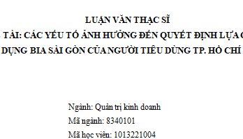 Các yếu tố ảnh hưởng đến quyết định lựa chọn sử dụng bia Sài Gòn của người tiêu dùng TP Hồ Chí Minh