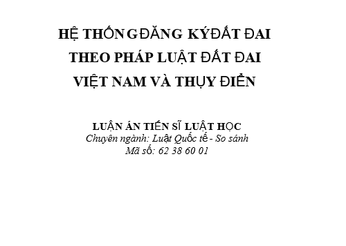 Hệ thống đăng ký đất đai theo pháp luật đất đai Việt Nam và Thụy Điển