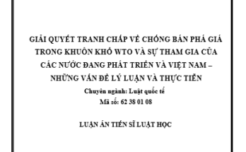 Giải quyết tranh chấp về chống BPG trong khuôn khổ WTO và sự tham gia của các nước đang phát triển và Việt Nam – Những vấn đề lý luận và thực tiễn