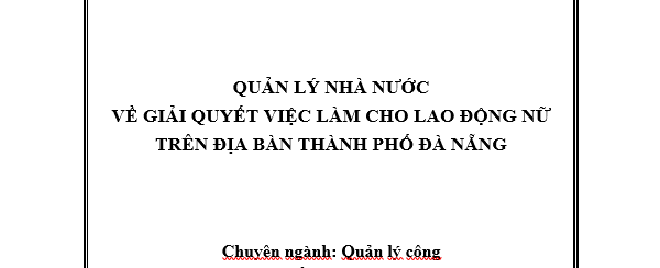 Quản lý nhà nước về giải quyết việc làm cho lao động nữ trên địa bàn thành phố Đà Nẵng