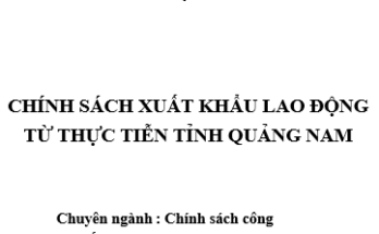 Chính sách XKLĐ từ thực tiễn tỉnh Quảng Nam