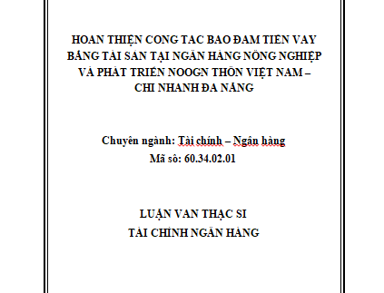 Hoàn thiện công tác bảo đảm tiền vay bằng tài sản tại Ngân hàng Nông nghiệp và phát triển nông thôn Việt Nam - Chi nhánh Đà Nẵng