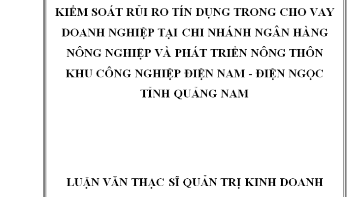Kiểm soát rủi ro tín dụng trong cho vay doanh nghiệp tại chi nhánh NHNo&PTNT KCN Điện Nam - Điện Ngọc, tỉnh Quảng Nam