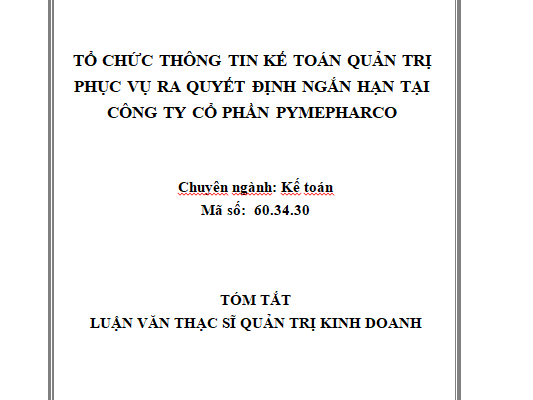 Tổ chức thông tin KTQT phục vụ ra quyết định ngắn hạn tại Công ty cổ phần Pymepharco