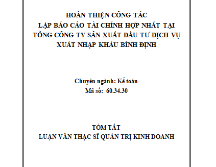 Hoàn thiện công tác lập báo cáo tài chính hợp nhất tại Tổng công ty sản xuất đầu tư dịch vụ xuất nhập khẩu Bình Định