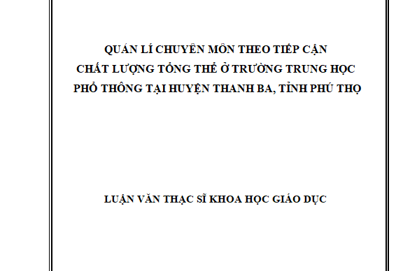 Quản lí chuyên môn theo tiếp cận chất lượng tổng thể ở trường trung học phổ thông tại huyện Thanh Ba