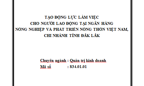 Tạo động lực làm việc cho người lao động tại Ngân hàng Nông nghiệp và Phát triển nông thôn Việt Nam – Chi nhánh tỉnh Đắk Lắk